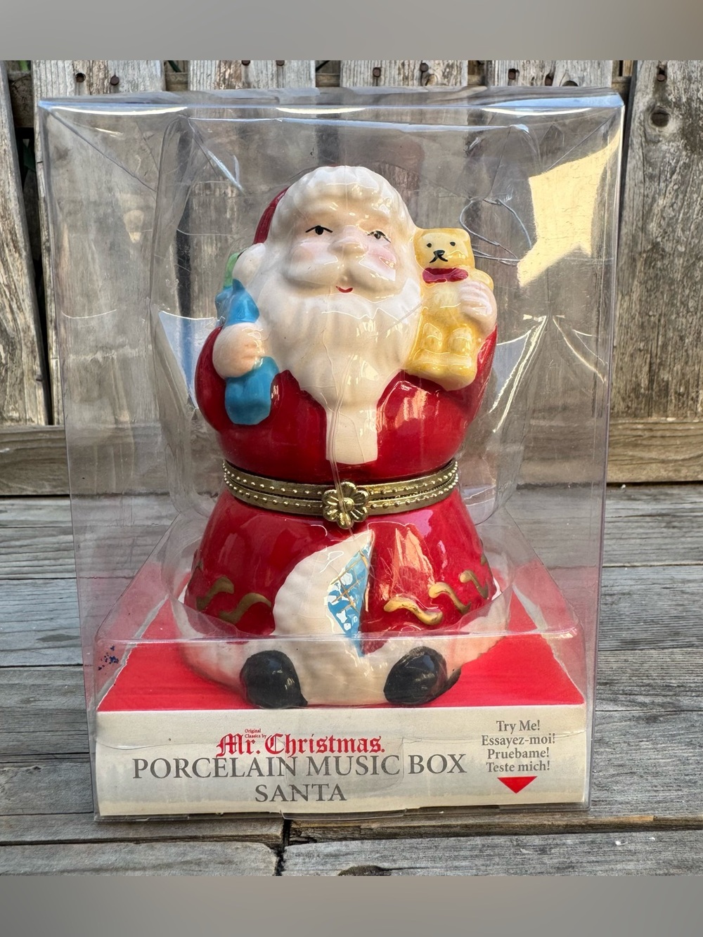 Mr. Christmas Porcelain Music Box Santa In Original Box.